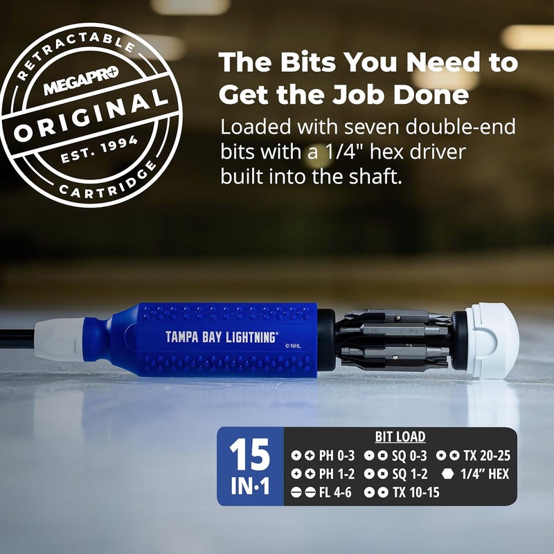 Megapro ® NHL® Team Edition Multi-bit Screwdriver | Officially Licensed NHL® Gear | Durable, Ergonomic, Pro-Grade Screwdriver (Tampa Bay Lightning®) - Image 3